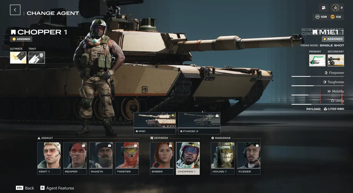 World of Tanks: HEAT agent selection screen